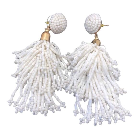 Panacea NIP White Iridescent Glass Beads And Silk Threads Tassel Earrings - Picture 4 of 12